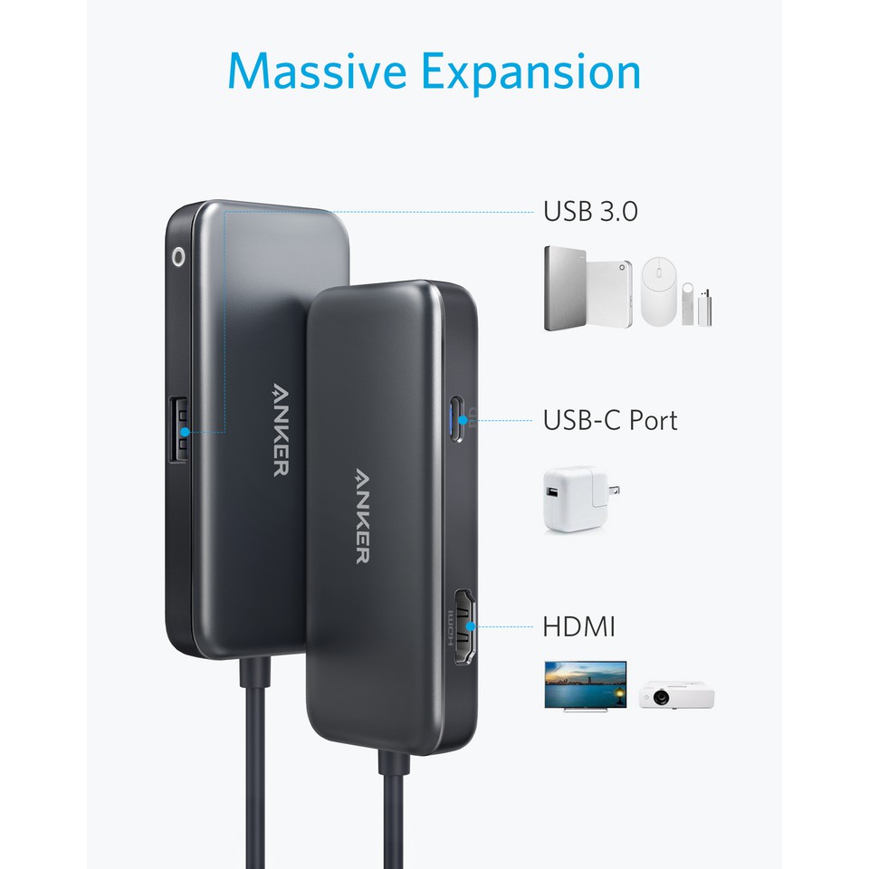 [Freeship toàn quốc từ 50k] Bộ Chia Cổng ANKER 3-in-1 Premium USB Type C Hub Power Delivery PD 60W 5Gbps HDMI 4K - A8335