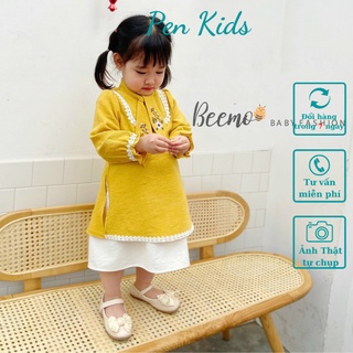 Áo dài cách tân bé gái chất liệu nhung tăm cao cấp, Áo dài nhung cổ nơ P108