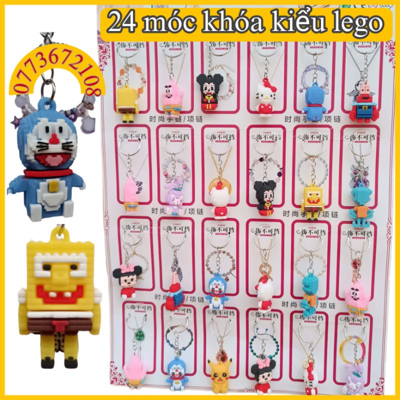 Vỉ 24 móc khóa nhựa dẻo nhân vật hoạt hình kiểu lego độc đáo