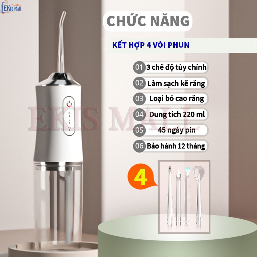 Tăm nước Oral phiên bản mới 2021 - mẫu máy tăm nước hiện đại giúp vệ sinh răng miệng cực sạch - Tặng 4 đầu vệ sinh