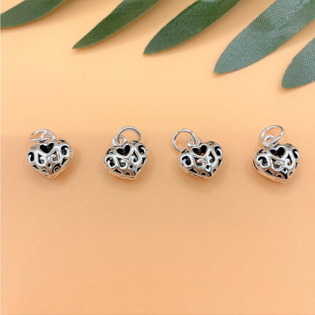 Charm móc treo hình trái tim bạc thái có hoa văn - Charm Bạc 925 - Mã CA925