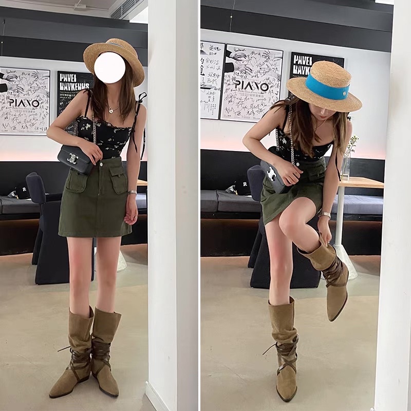 TKLIHN Giày BOOTS cao bồi phong cách Y2K HOT TREND FASHIONITA 2022