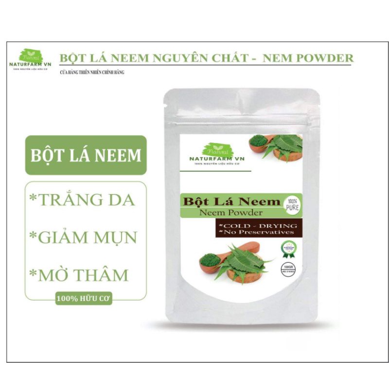 Combo ngừa mụn sáng da gồm Bột lá neem &amp; SRM tạo bọt tràm trà tảo biển 100% organic - cửa hàng thiên nhiên handmade