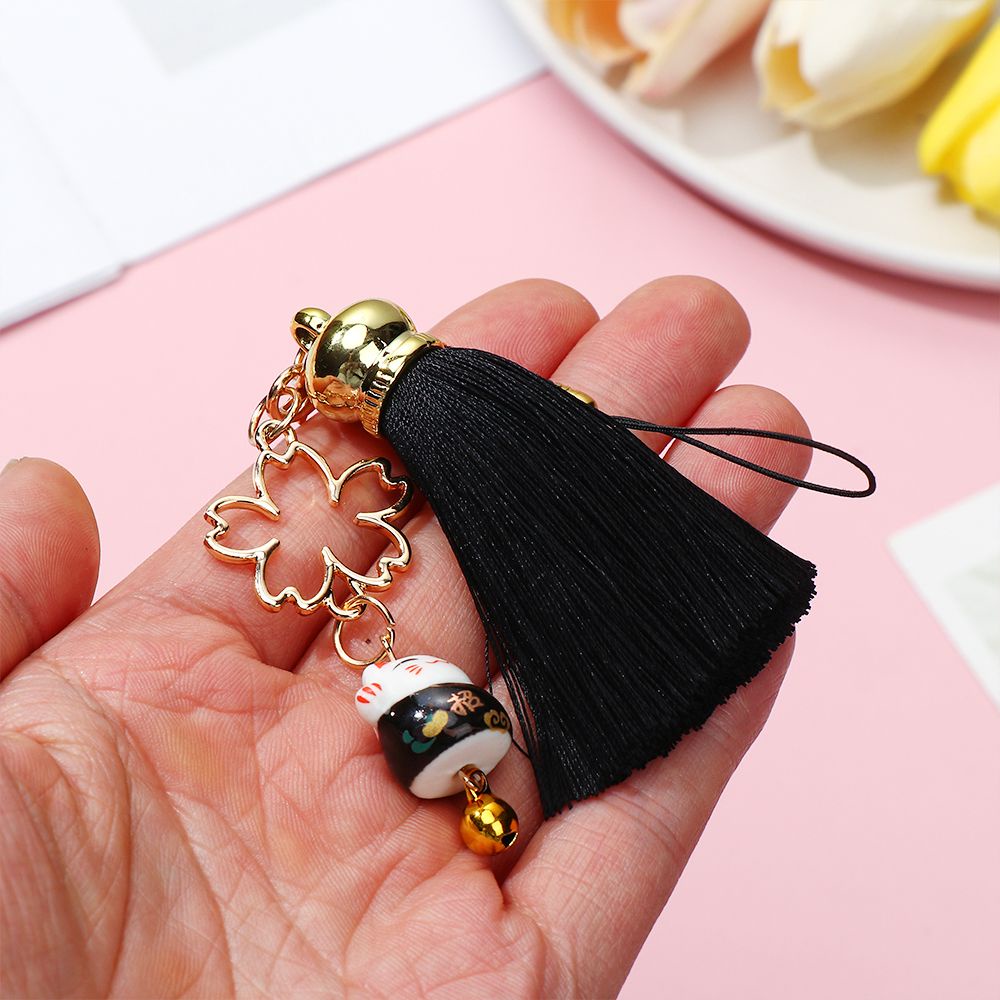 MAYSHOW Lovely Tassel Phone Lanyard Japanese Style Lucky Cat Cell Phone Hang Rope New Accessories Cherry Blossoms Keychain Wrist Rope Bag Charm Pendant Hang Rope Bells/Multicolor