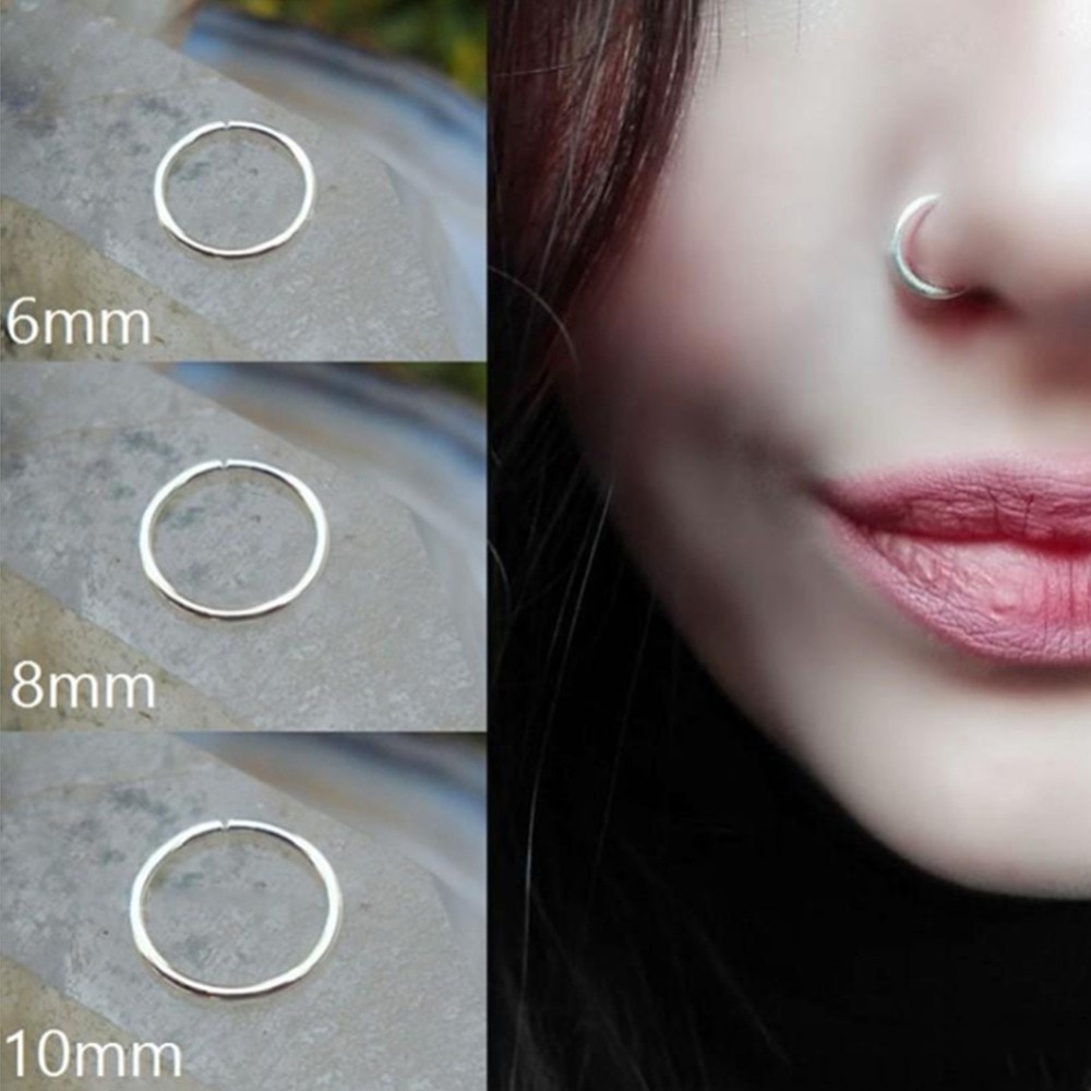 Khuyên mũi titan, unisex, khuyên tròn trơn, dày 0,8mm
