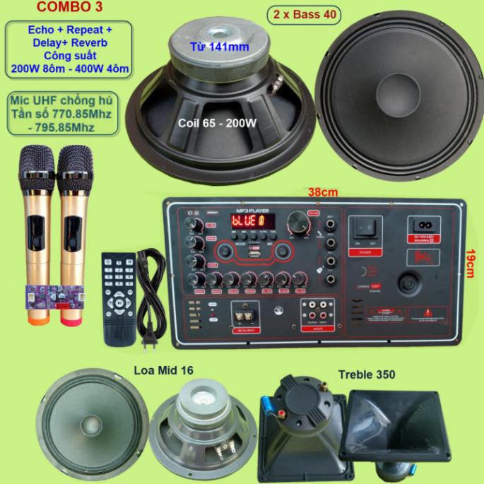 Mạch loa kéo 4 tấc đôi Reverb DSP chạy FET công suất 200W 8 ôm – 400W 4 ôm - VR Ngang