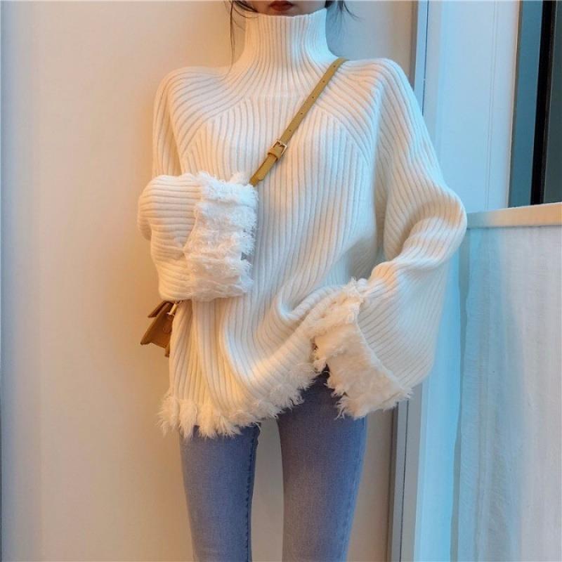 Áo Sweater Cổ Cao Dáng Rộng Giữ Ấm Cho Bé Gái