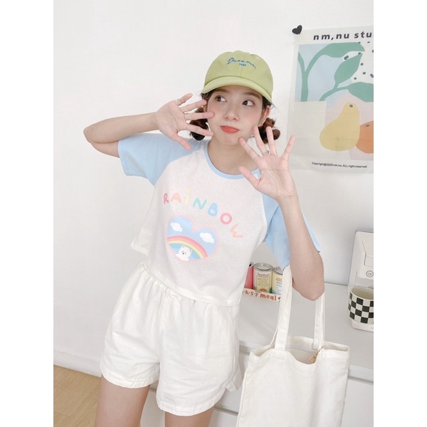 Áo raglan croptop Rainbow