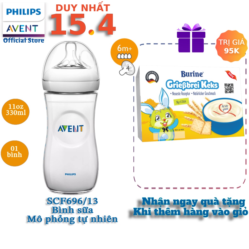 [Mã FMCGMALL -8% đơn 250K] Bình sữa mô phỏng tự nhiên Philips Avent (dung tích 330ml) cho bé từ 6 tháng tuổi SCF696/13