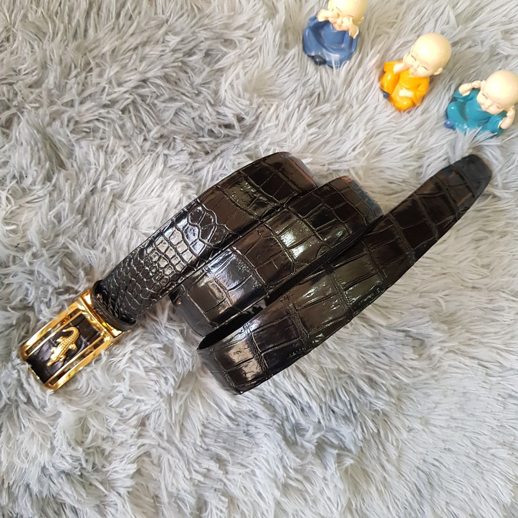 Dây Lưng Cá Sấu, Dây Lưng Cá Sấu Liền Nguyên Con Không Nối, Màu Nâu Cafe I Da Bụng, Bản 3,5 cm I Bảo Hành 24 Tháng