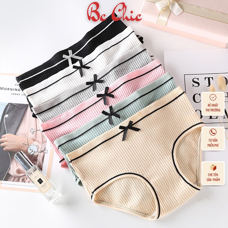 QUẦN GÂN TĂM KHÁNG KHUẨN ĐÍNH NƠ Q105 CHẤT LIỆU COTTON CO GIÃN THOÁNG MÁT  BC_CHIC LINGERIE