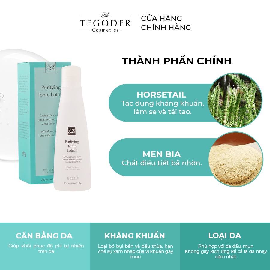 Nước dưỡng da giúp thanh lọc và khôi phục độ pH cho da Tegoder Purifying tonic lotion 200 ml mã 8987