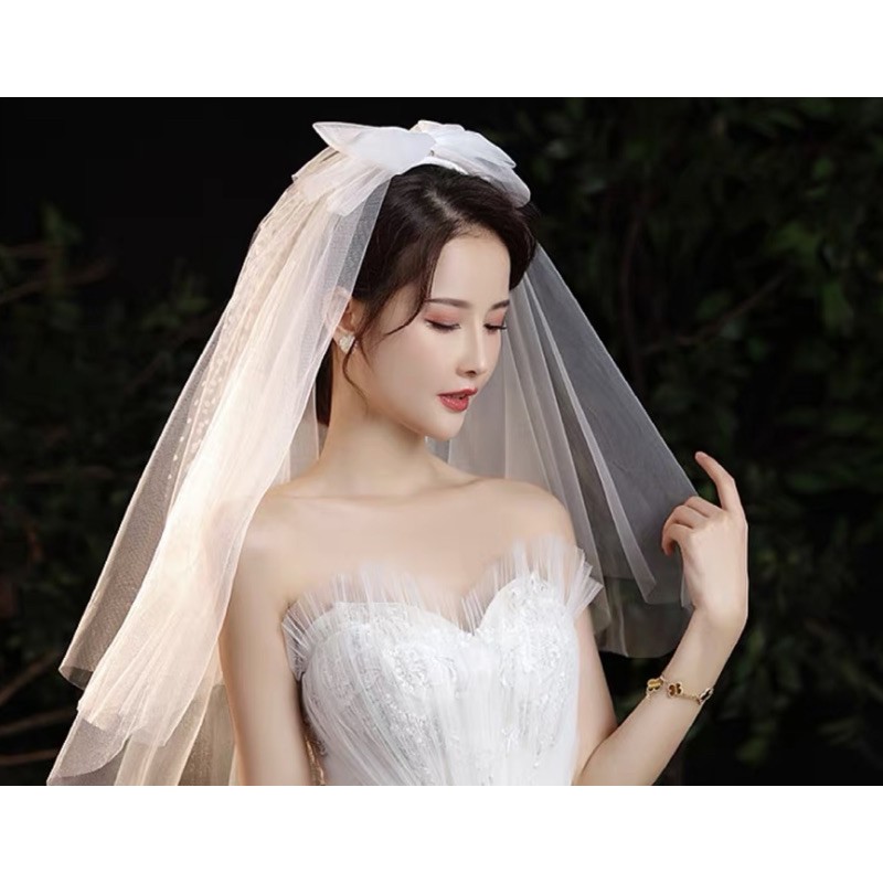 Voan lúp cô dâu nơ dải chấm bi