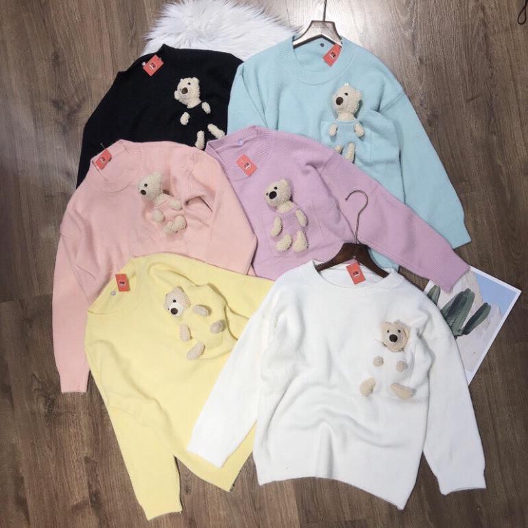 áo len nữ silive Áo len gấu túi ngực, chất len dày dặn dễ phối đồ | BigBuy360 - bigbuy360.vn