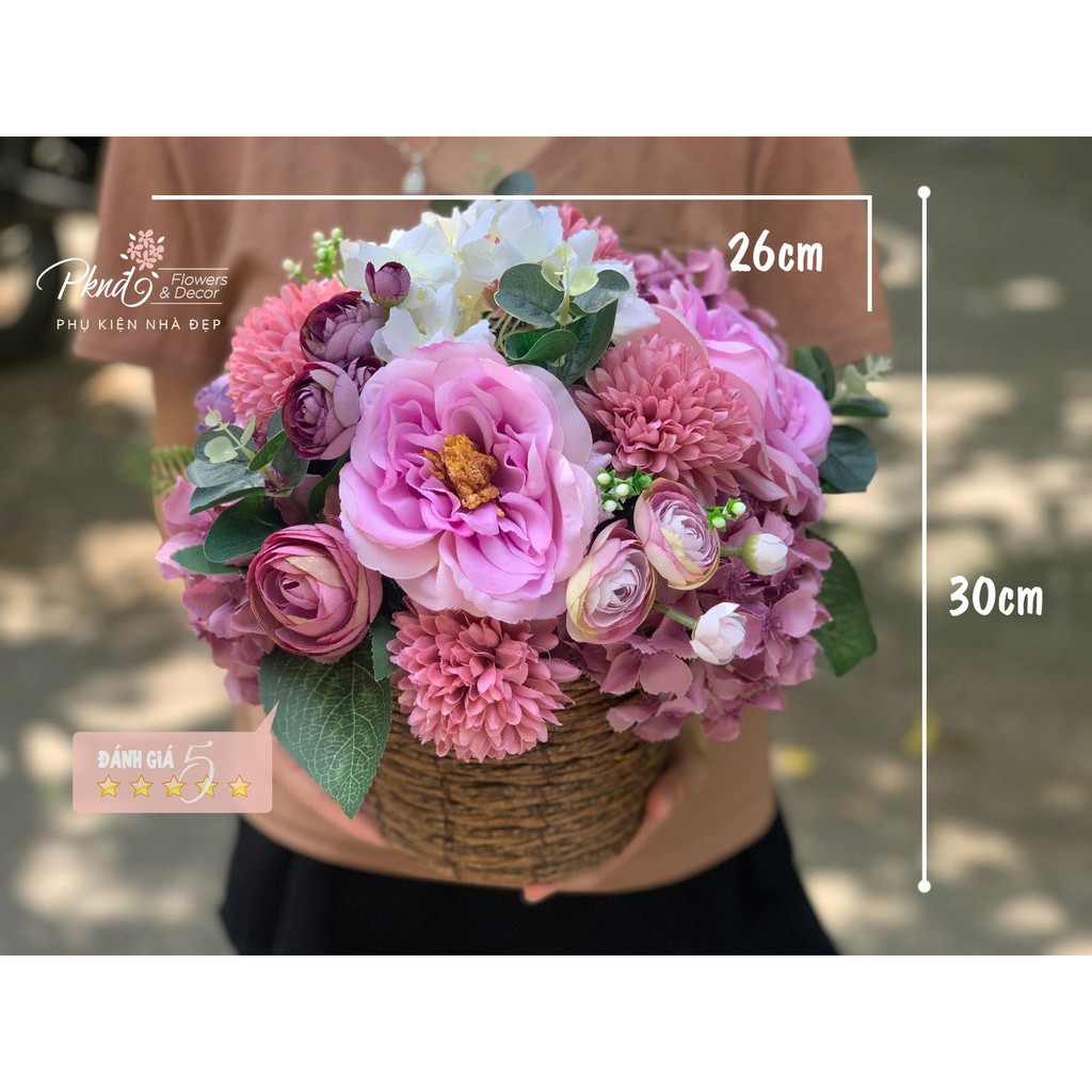 [Mã BMBAU50 giảm 7% đơn 99K] Giỏ Hoa Lụa Vintage To Đẹp Rực Rỡ Sắc Màu PKND FLOWERS &amp; DECOR