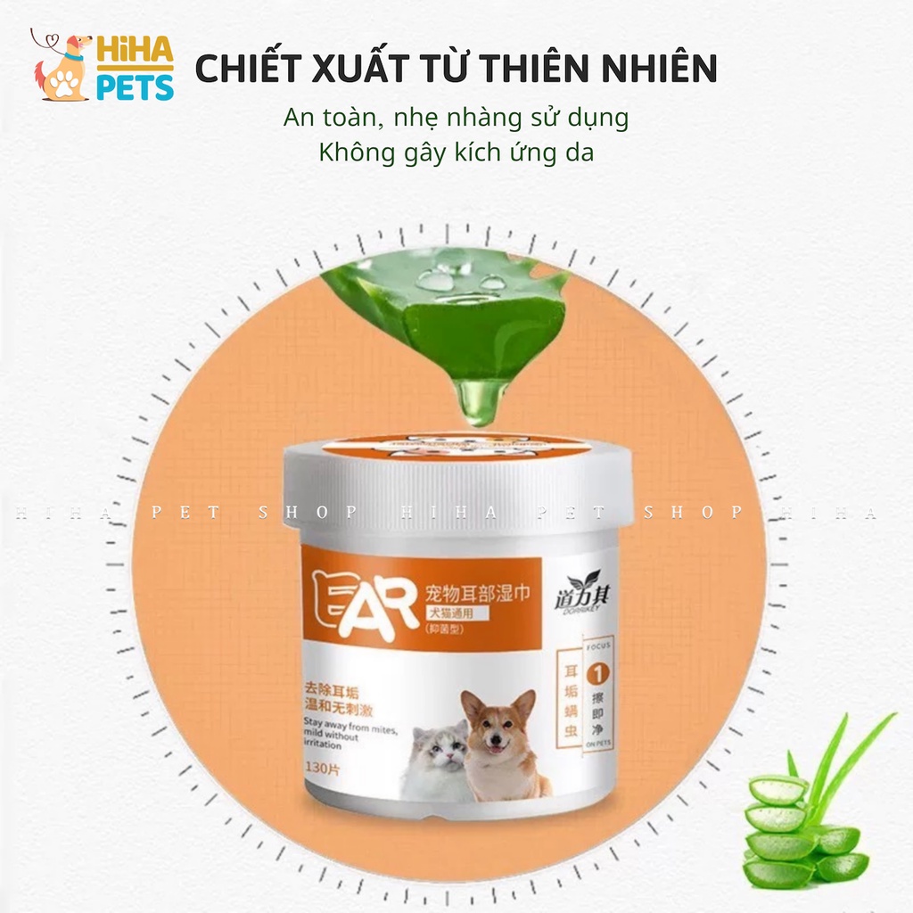 Khăn Ướt Lau Mắt Bẩn, Lau Tai Bẩn Cho Chó Mèo Chiết Xuất Từ Cây Lô Hội 130 Miếng.