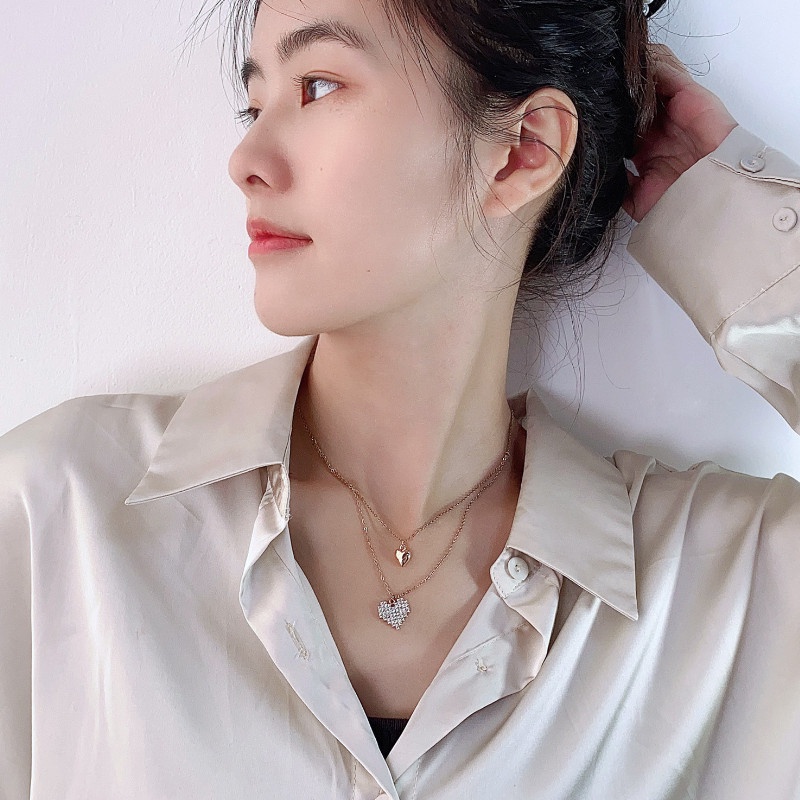 Dây Chuyền 2 Tầng Trái Tim Titan Ko Han Rỉ TT 3846