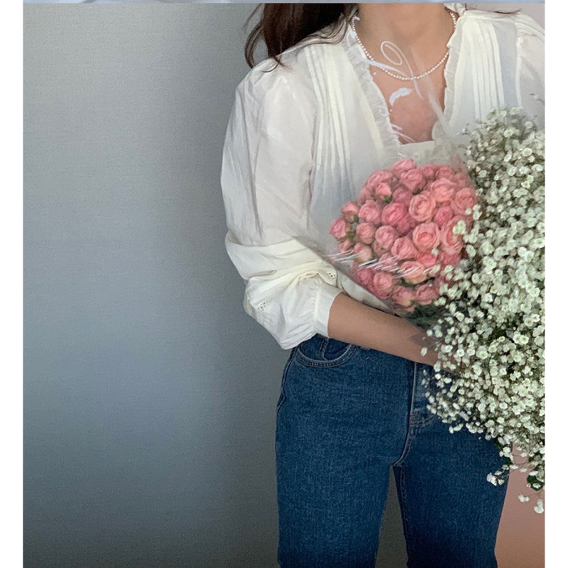 Áo Sơ Mi Trắng Dài Tay Phối Bèo Kiểu Pháp Đơn Giản Thanh Lịch 49225