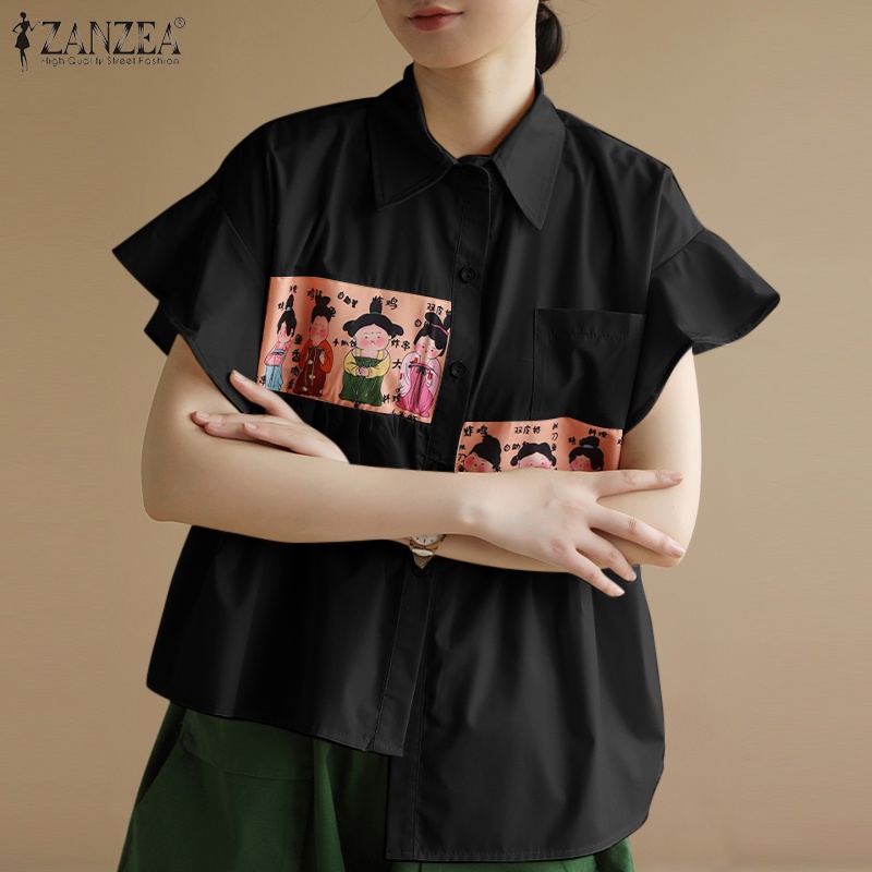 Áo sơ mi ZANZEA cổ bẻ cài nút in họa tiết độc đáo thời trang cho nữ