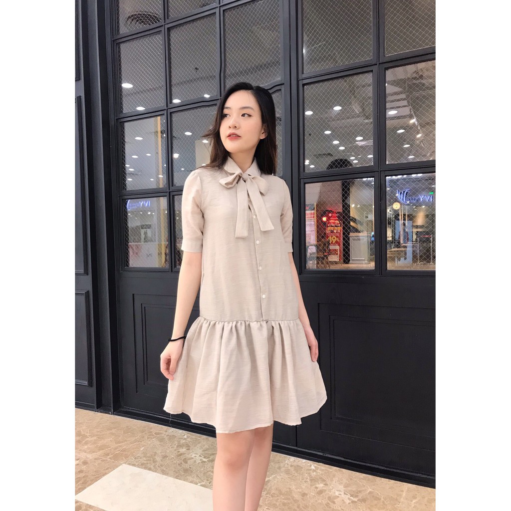 Váy Bầu suông | Đầm bầu thiết kế Dáng đuôi cá nơ cổ vải Tơ - Size M/L/XL