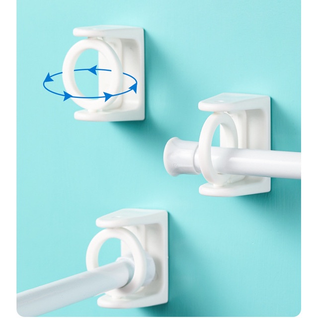 Set 2 móc vòng treo thanh rèm dán tường xoay 360 độ cho nhà phòng tắm phòng ngủ