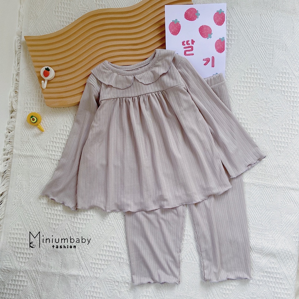 Set babydoll thun tăm dài tay Minium, Bộ mặc nhà bé gái-SB1060