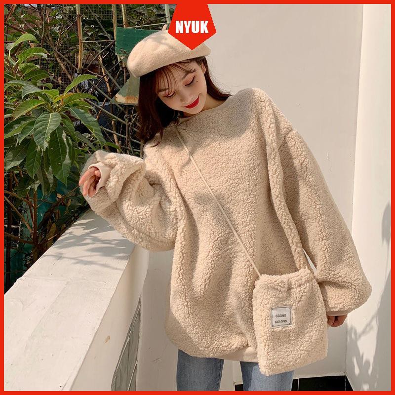 Áo Khoác Len Lông Cừu Dày Dáng Rộng Kiểu Hàn Quốc Dễ Phối Đồ | BigBuy360 - bigbuy360.vn