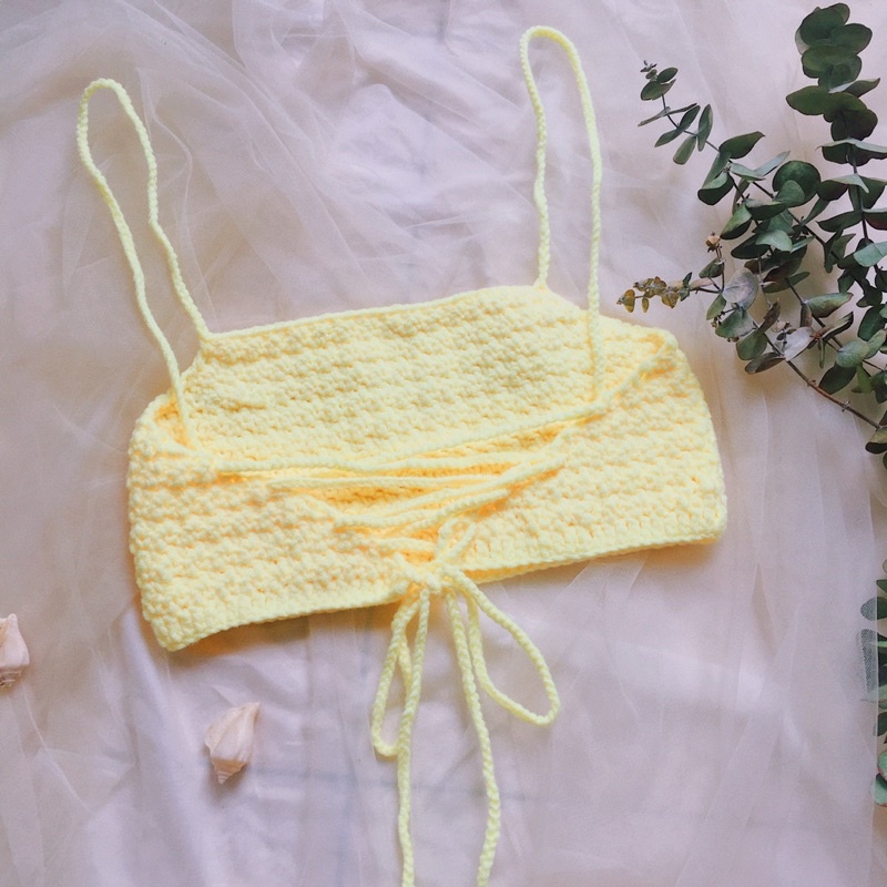 Croptop Trơn - Bralette Len - Bikini Len Móc  - xanhlanhes