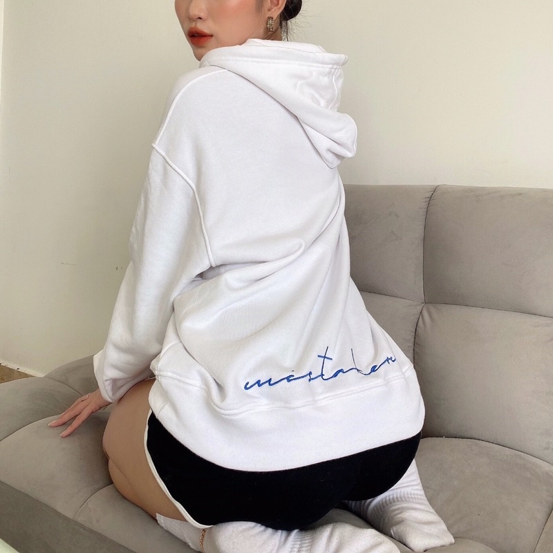 MISTAKER | Áo khoác hoodie có nón logo thêu màu trắng