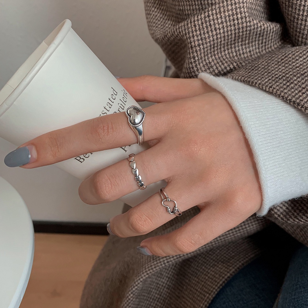 3 Nhẫn bạc hình trái tim phong cách cổ điển thời trang cá tính cho nữ