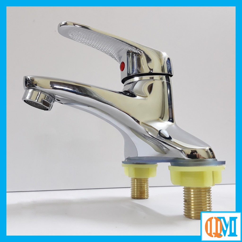 [ Hàng Mới Về ] Vòi bồn rửa mặt, lavabo nóng lạnh 2 chân bằng đồng đúc với lớp mạ màu bạc cùng công nghệ siêu tiết kiệm