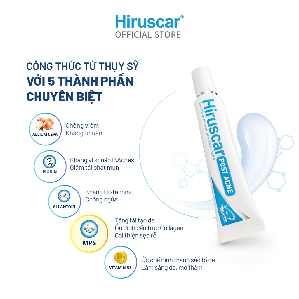 [Mã COSHIRU2 - 8% đơn 150K] Gel chăm sóc sẹo mụn và mụn thâm Hiruscar Post Acne 10g