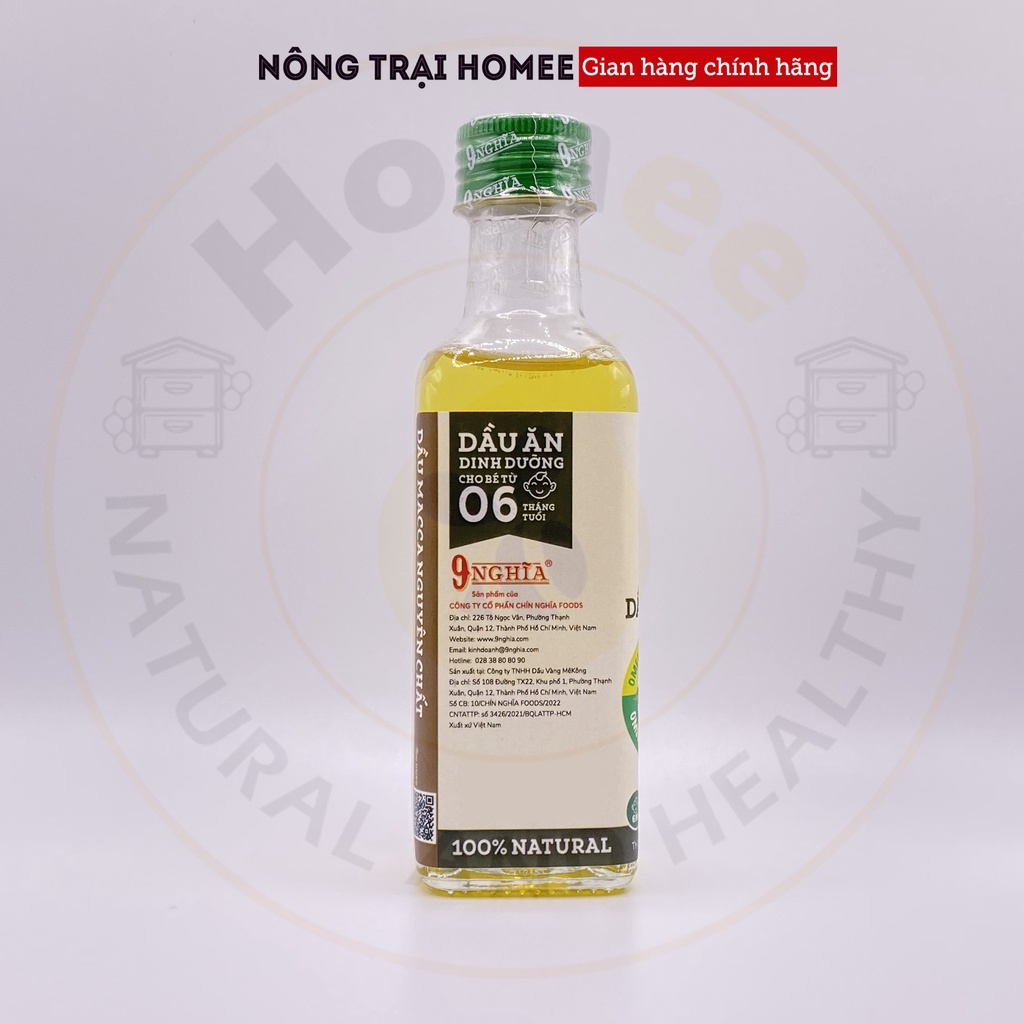 Dầu hạt Macca nguyên chất cho bé ăn dặm OILNY 100ml 9-NGHĨA | Gia vị ăn dặm dành cho bé từ 6 tháng | NÔNG TRẠI HOMEE