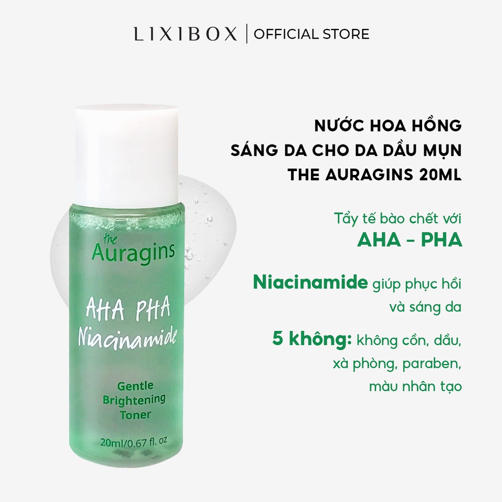 Nước hoa hồng sáng da, ngừa mụn AHA PHA The Auragins Gentle Brightening Toner 20ml