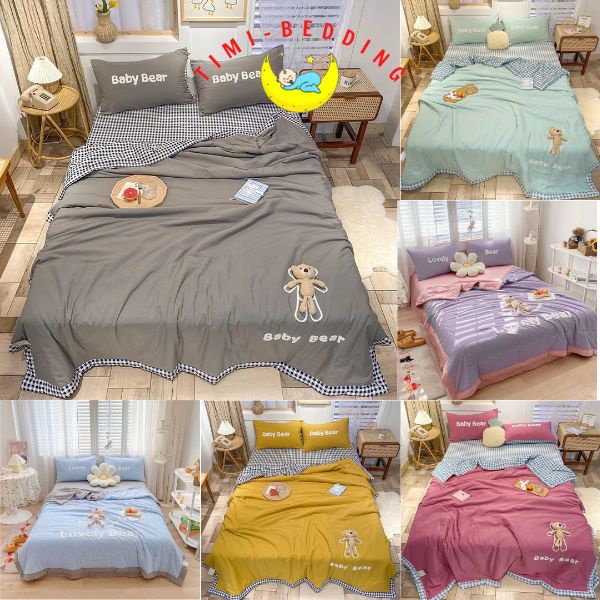 Bộ chăn ga đũi hè thêu gấu thoáng mát, xinh xắn – chăn đũi hè - Timibedding