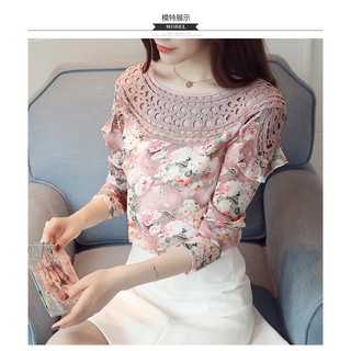 Sơ mi voan thun hoa phối ren cổ💎💎💎
