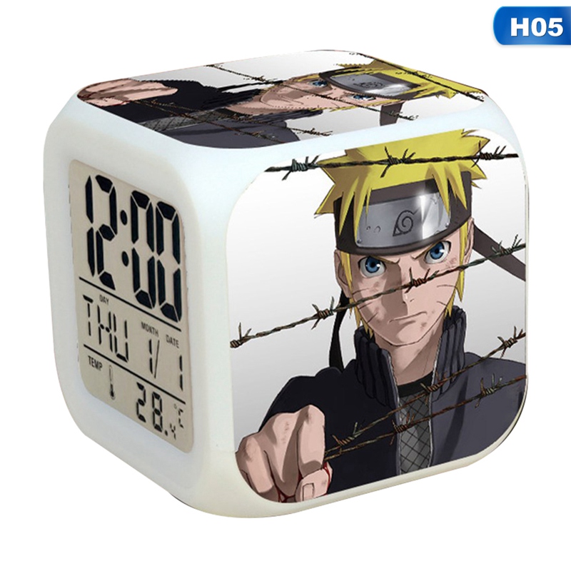 Đồng Hồ Báo Thức Điện Tử Đèn Led 7 Màu Hình Anime Naruto Sasuke