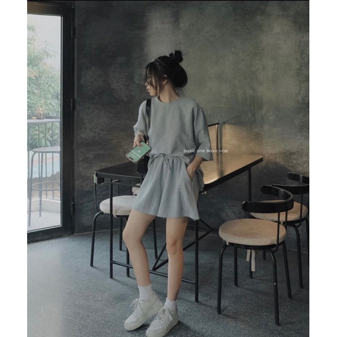 (Ảnh thật) Set áo tay lỡ oversize kèm short dày dặn nam nữ đều mặc được