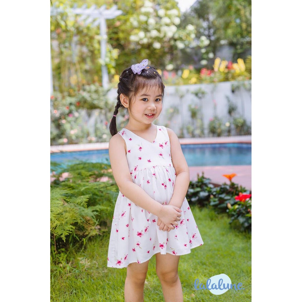 Đầm cotton trắng hoa đỏ rosie lalalune cho bé 2-7 tuổi