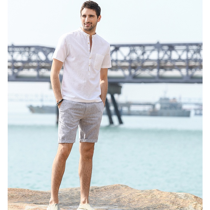 Áo nam cổ tầu linen mềm mát thích hợp mùa hè, thời trang phong cách trẻ