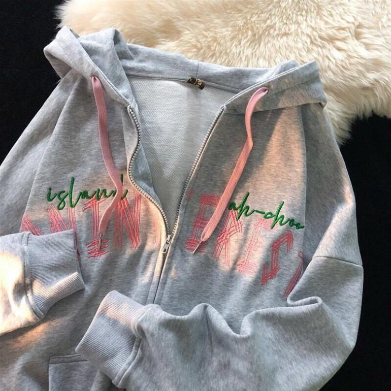 Khoác Nỉ Hoodie Nam Nữ Dáng Rộng Thêu Chữ Mũ To Tay Bồng Bo Tay Unisex Uzzlang