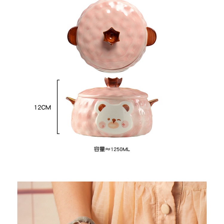 Bát Ăn Mì Có Nắp Đậy Bằng Sứ Hình Gấu Trắng Dễ Thương Dùng Được Trong Lò Vi Sóng