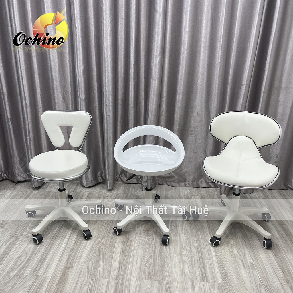 Ghế Trang Điểm Xoay, Ghế Làm Việc, Ghế Tựa Trắng Bánh Xe Chân Nhựa Trắng Siêu Sang Chảnh