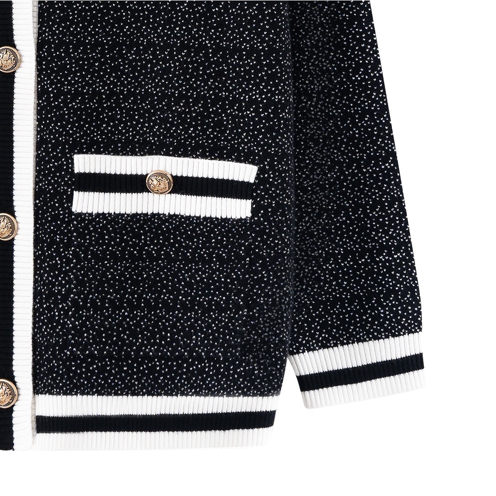 TINGOAN® - Áo khoác cardigan len xù đen viền trắng RAINBOW BABY CARDIGAN/BL
