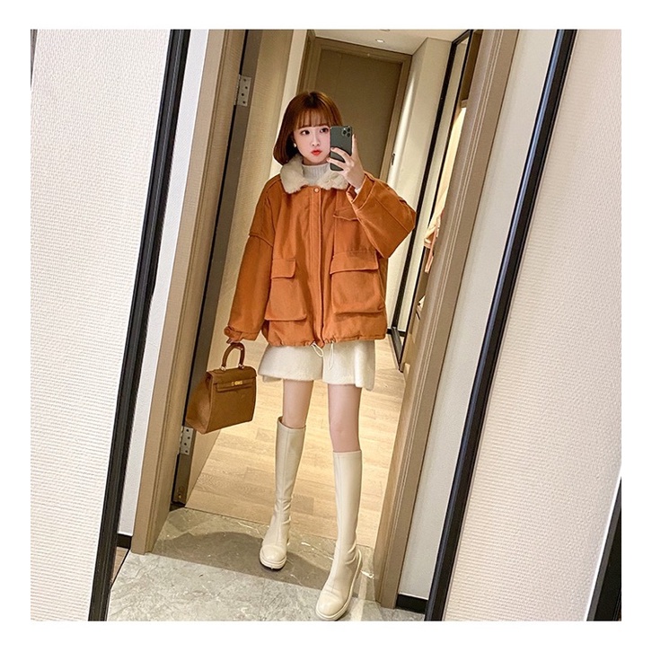 Áo Khoác Kaki 2 Lớp Lót Lông Cổ Bẻ 🦋 Áo Đại Hàn Nữ Dáng Rộng Túi Ngực 3 Màu 🦋 | BigBuy360 - bigbuy360.vn