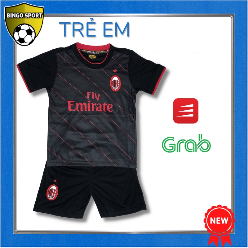 Quần Áo Bóng Đá TRẺ EM CLB MILAN 21/22 Màu Đen - Thun Lạnh Cao Cấp Rẻ Đẹp BINGO SPORT