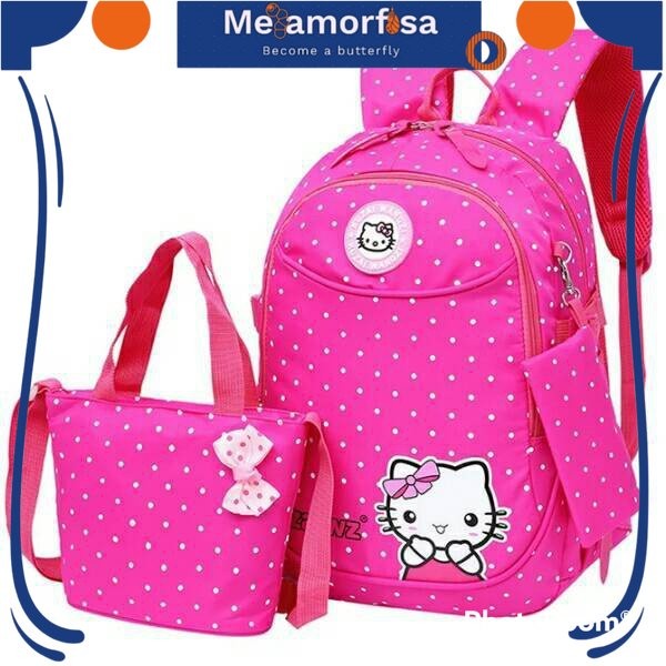 Bộ Ba Lô + Túi Đeo Vai 3 Trong 1 Hình Hello Kitty Dễ Thương Cho Bé