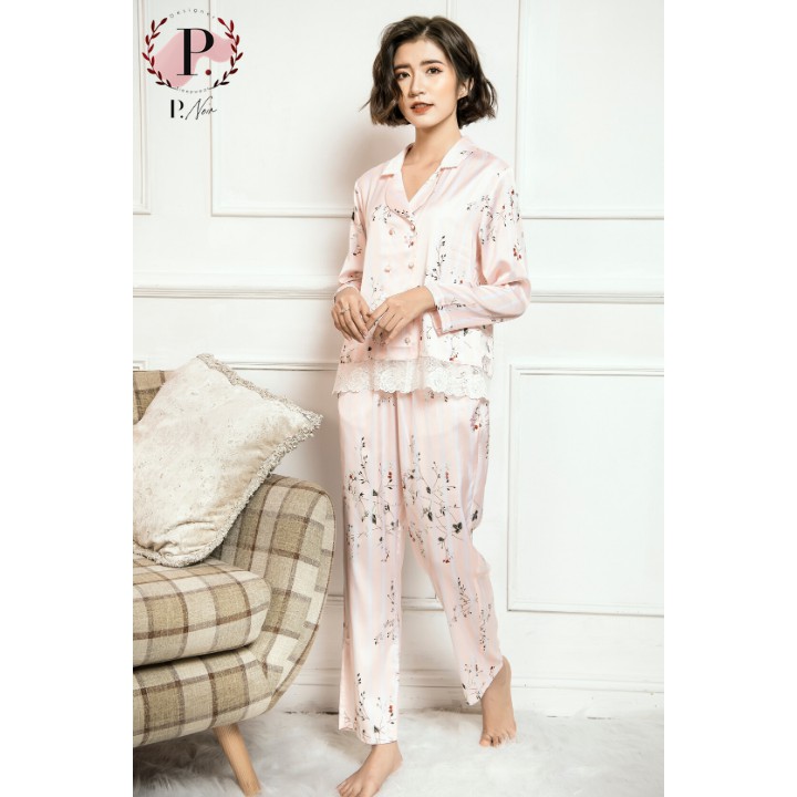 Bộ lụa Satin họa tiết cổ vest P.noir TĐ1906 | BigBuy360 - bigbuy360.vn