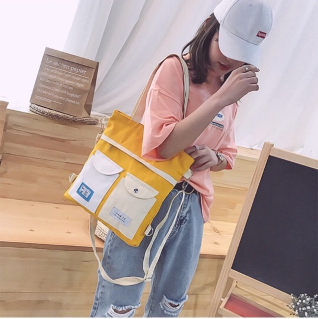 Túi tote 3 in 1 (đeo vai + đeo chéo + balo) ulzzang (có sẵn)