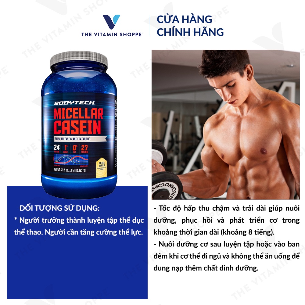 Bột hỗ trợ tăng cơ BodyTech Micellar Casein - French Vanilla tập gym thể thao 837gr